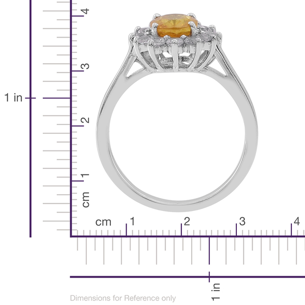 Yellow Sapphire (Ovl 1.75 Ct), Natural White Cambodian Zircon Ring in Rhodium Plated Sterling Silver 2.500 Ct.