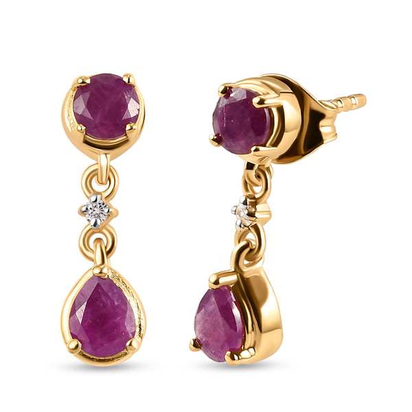 Moroccan Ruby and Natural Cambodian Zircon Earrings (with Push Back) in 14K Gold Overlay Sterling Si