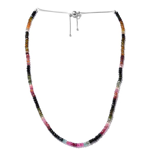 63.90 Ct AAA Rainbow Tourmaline Beaded Necklace in Platinum Plated Silver 18 Inch