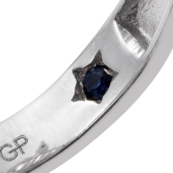 GP Boi Ploi Black Spinel (Rnd 1.20 Ct), Kanchanaburi Blue Sapphire and White Topaz Snowflake Ring in Platinum Overlay Sterling Silver 5.000 Ct.