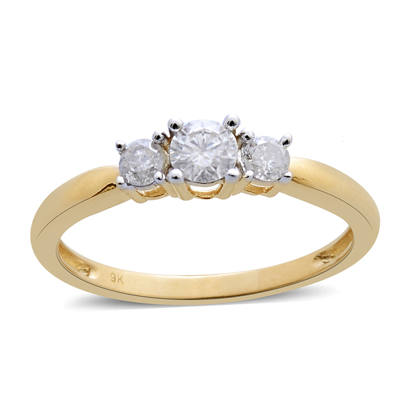 9K Yellow Gold 0.50 Carat Diamond 3 Stone Ring SGL Certified (I3/G-H)