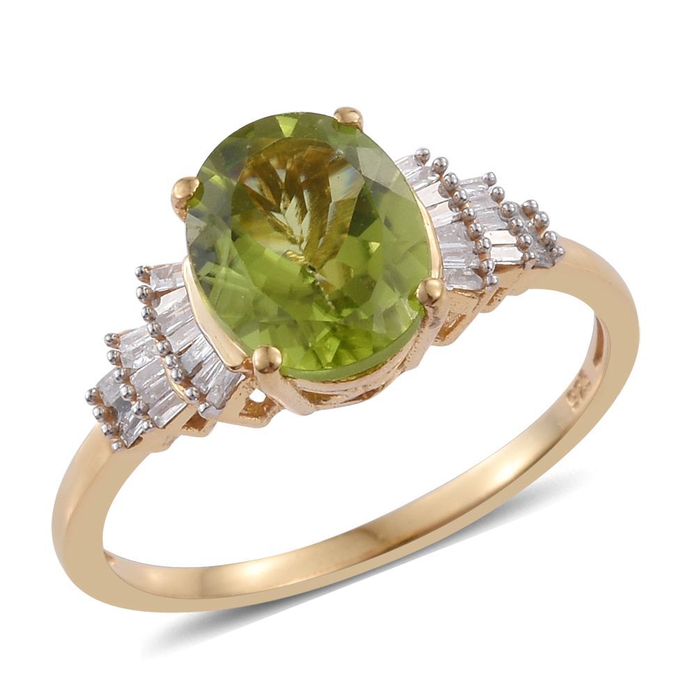 3.15 Ct Hebei Peridot and Diamond Ballerina Ring in 14K Gold Plated Sterling Silver