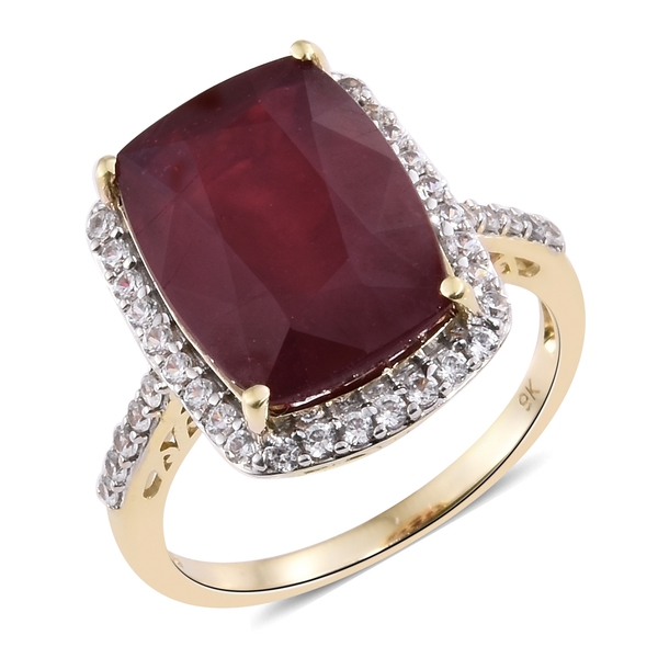 Rare Size 16.25 Ct AAA African Ruby and White Zircon Ring in 9K Gold 5.01 gms