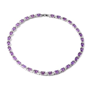 Simulated Purple Sapphire and Simulated Diamond Tennis Necklace (Size 16) in Silver Tone