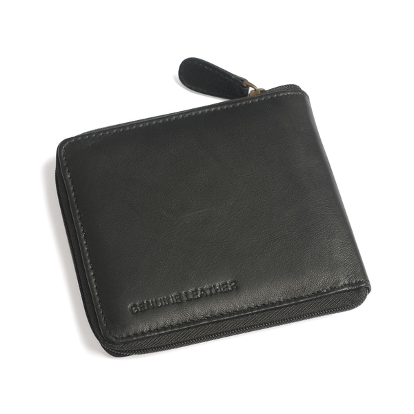 Genuine Leather Black Colour RFID Zip Up Wallet (Size 11x9 Cm)