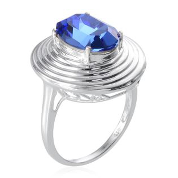 - Sapphire Colour Crystal (Ovl) Solitaire Ring in Sterling Silver 5.500 Ct.
