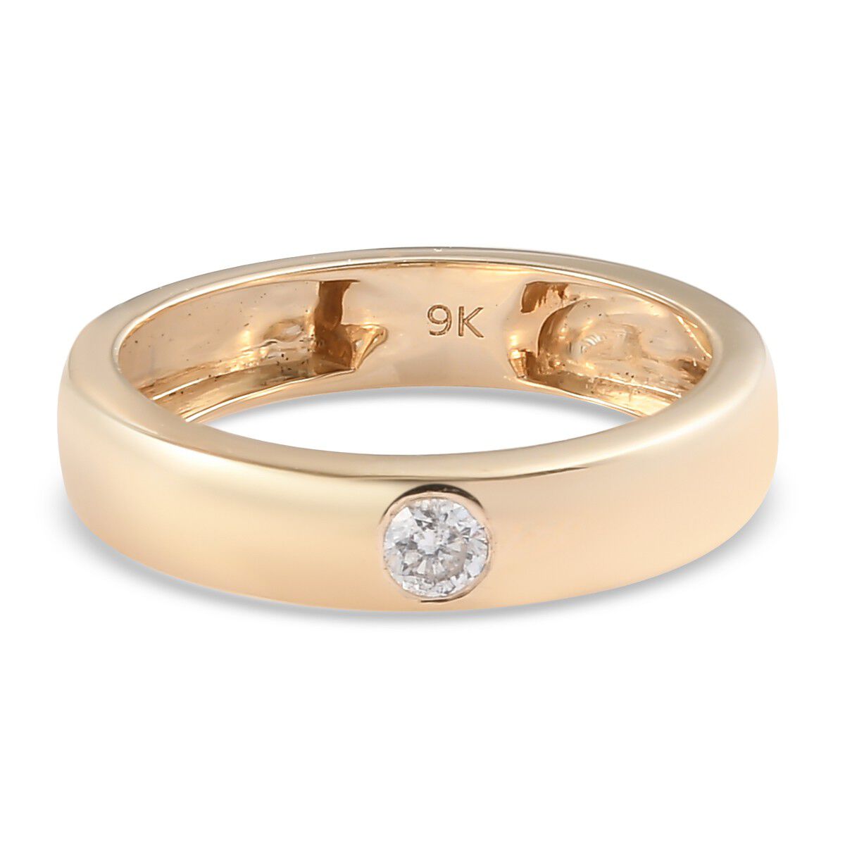 9K Yellow Gold SGL Certified White Diamond (I1/G-H) Flush Setting Band Ring