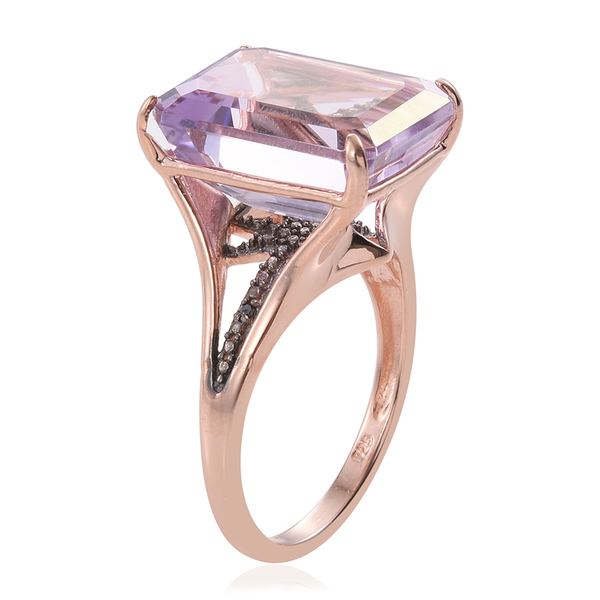 Rose De France Amethyst (Oct), Black Diamond Ring in Rose Gold Overlay Sterling Silver 11.250 Ct.