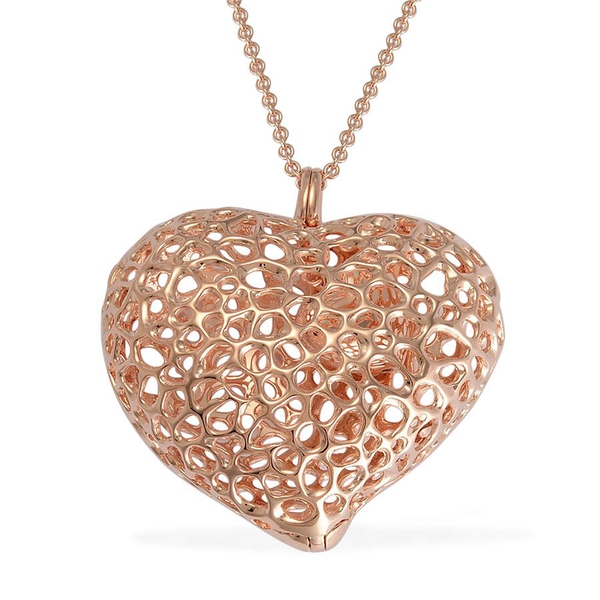 RACHEL GALLEY Rose Gold Overlay Sterling Silver Amore Heart Lattice Locket Necklace (Size 30), Silve