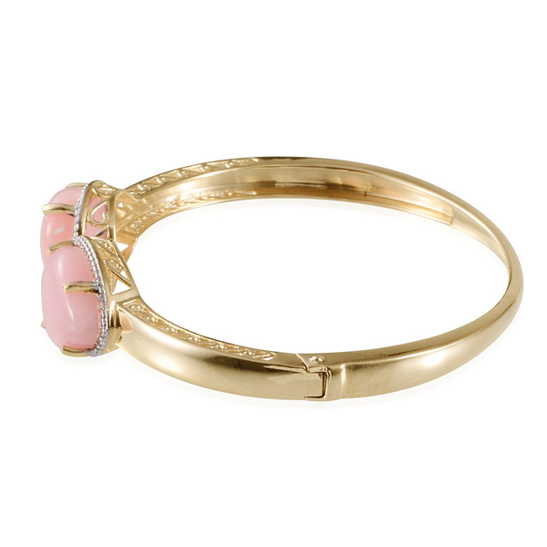 Peruvian Pink Opal (Pear), Diamond Bangle (Size 7.5) in Yellow Gold Overlay Sterling Silver 13.050 Ct.
