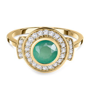 9K Yellow Gold AAA Zambian Emerald and Diamond Halo Ring 1.50 Ct
