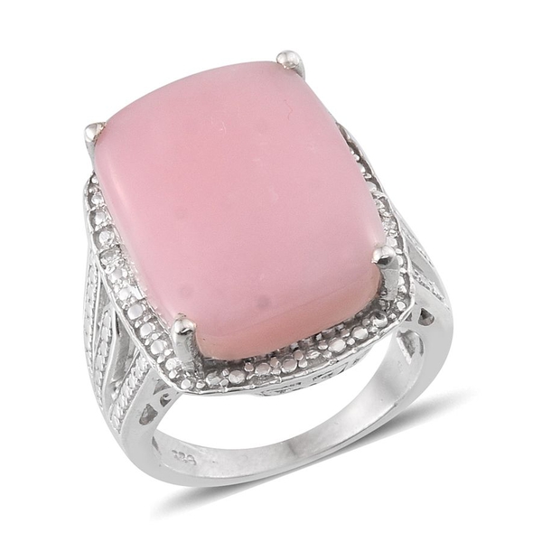 Peruvian Pink Opal (Cush 14.25 Ct), Diamond Ring in Platinum Overlay Sterling Silver 14.270 Ct.