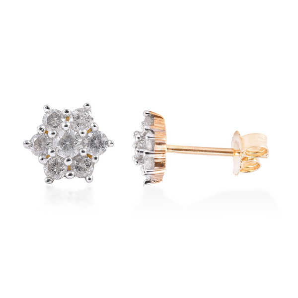 9K Yellow Gold SGL Certified Diamond ((I3/G-H) Floral Stud Earrings (with Push Back) 0.50 Ct.
