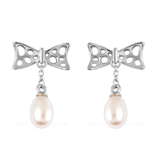 RACHEL GALLEY White Fresh Water Pearl Drop Earrings (With Push Back) in Rhodium Overlay Sterling Silver