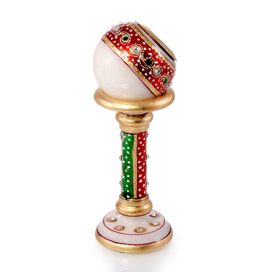 Home Decor - A Clock Mounted on a Detachable Marble Globe Artistically Enamel Sitted on a Marble Pillar Stand