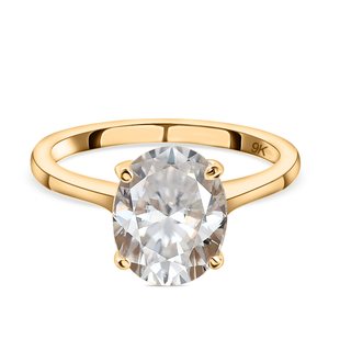 9K Yellow Gold Moissanite Solitaire Ring 2.69 Ct.