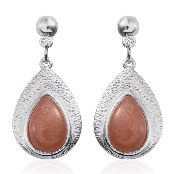Morogoro Peach Sunstone (Pear) Earrings (with Push Back) in Platinum Overlay Sterling Silver 6.000 C