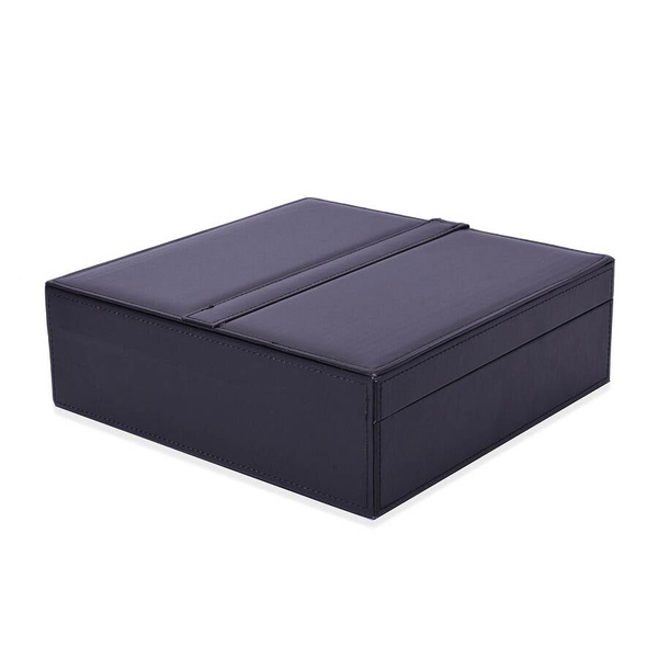 Two-Layer Black Jewellery Box with Multiple Compartments and Mirror (Size 26x26x9cm)