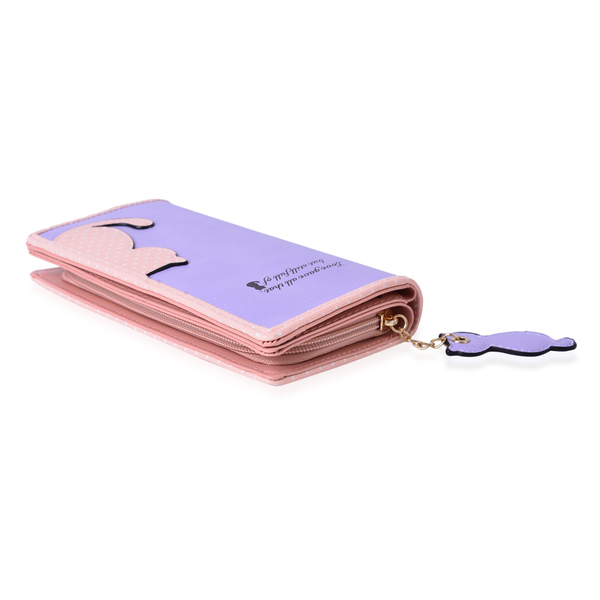 Lilac & Pink Colour Cat Charm Wallet (Size 19x9x3 Cm)