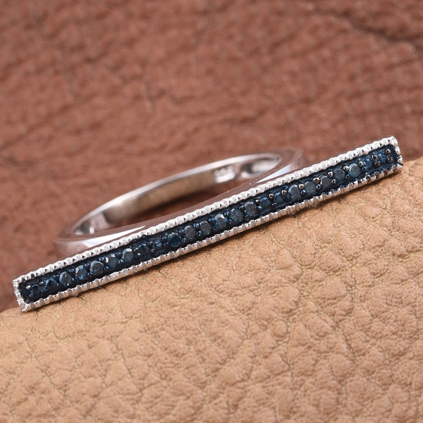 Blue Diamond (Rnd) Bar Stacking Ring in Platinum Overlay Sterling Silver 0.100 Ct.