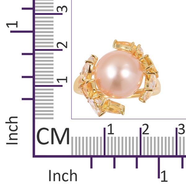 South Sea Golden Pearl (11-12 mm), Yellow Sapphire and White Topaz Ring in Yellow Gold Overlay Sterling Silver 12.860 Ct.
