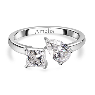 Personalised Engravable Moissanite Ring in Rhodium Overlay Sterling Silver 1.46 Ct.