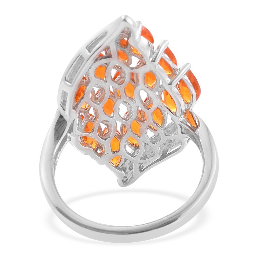 Jalisco Fire Opal (Mrq), Diamond Ring in Platinum Overlay Sterling Silver 2.010 Ct.