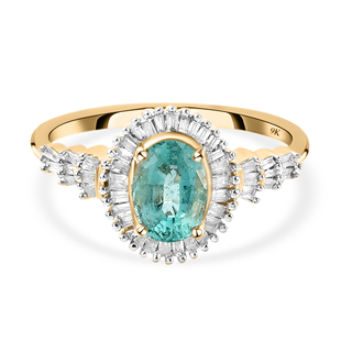9K Yellow Gold AAA Zambian Emerald and Diamond Ring 1.07 Ct.