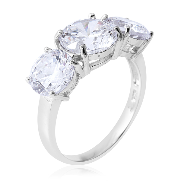 ELANZA Simulated Diamond (Rnd) Trilogy Ring in Rhodium Overlay Sterling Silver