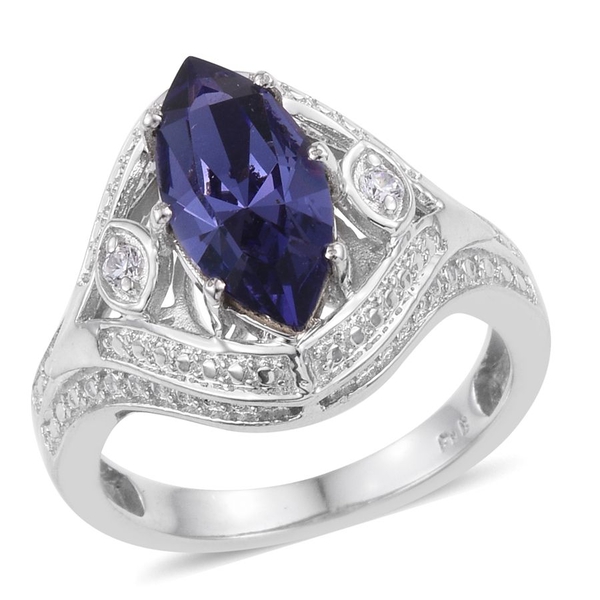 Lustro Stella  - Tanzanite Colour Crystal (Mrq), Simulated Diamond Ring in ION Plated Platinum Bond