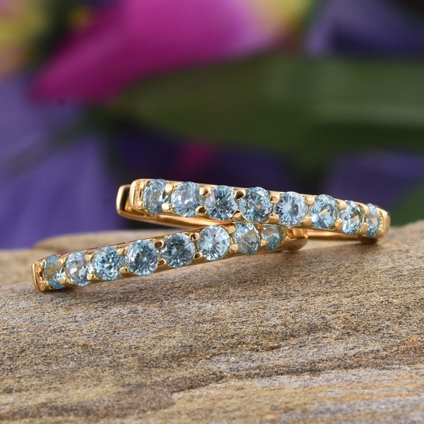 AA Natural Cambodian Blue Zircon (Rnd) Hoop Earrings in 14K Gold Overlay Sterling Silver 3.000 Ct.