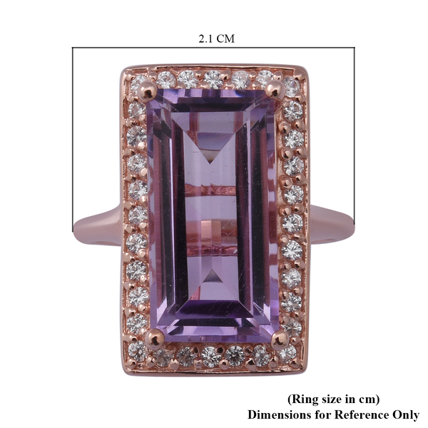 Rose De France Amethyst and Natural Cambodian Zircon Ring in Rose Gold Overlay Sterling Silver 8.69 Ct, Silver Wt. 5.10 Gms