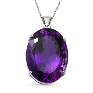 Super Find - Lusaka Amethyst Pendant with Chain (Size 24) in Rhodium Overlay Sterling Silver 102.85 