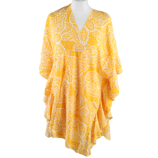 JOVIE Paisley Pattern Kimono with Ruffle Sleeves (Size-72X82 Cm)- Yellow and White