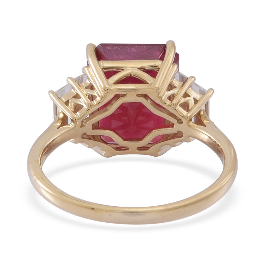9K Y Gold African Ruby (Oct 10.00 Ct), White Topaz Ring 10.500 Ct.