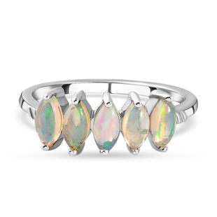 Ethiopian Welo Opal 5 Stone Ring in Platinum Overlay Sterling Silver