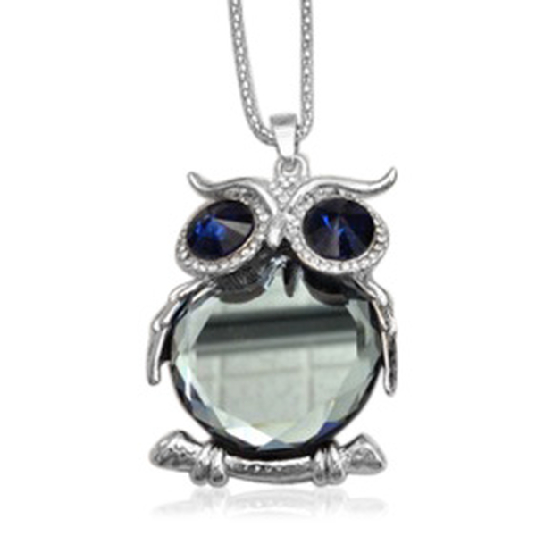 Creature Couture - Owl Pendant with Chain (Size 16 with 2 inch Extender) in Silver Tone with Austrian Crystal and Glass