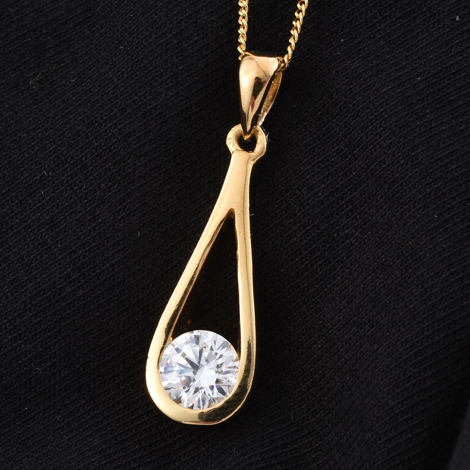 Lustro Stella - 14K Gold Overlay Sterling Silver (Rnd) Solitaire Pendant with Chain Made with Finest CZ