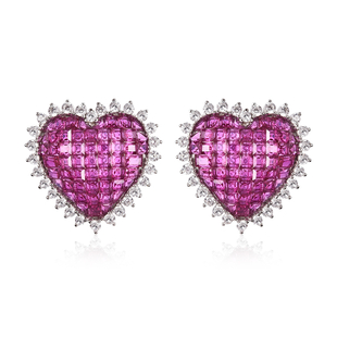 Lustro Stella - Mystery Setting Simulated Ruby and Simulated Diamond Heart Earrings (with Clasp) in 