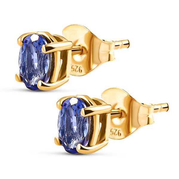 Tanzanite Stud Earrings (with Push Back) in 14K Gold Overlay Sterling Silver 1.00 Ct.