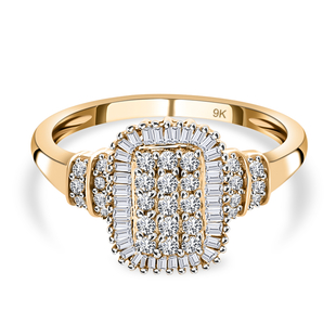 9K Yellow Gold SGL Certified Diamond ( I3/ G-H) Cluster Ring 0.50 Ct.