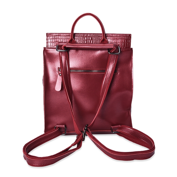100% Genuine Leather Croc Embossed Backpack (Size 36x33x13 Cm) - Wine