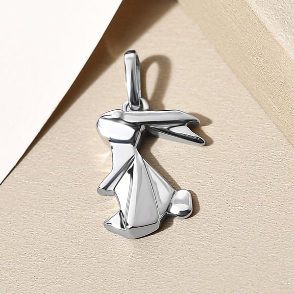 Origami Bunny Pendant in Platinum Overlay Sterling Silver