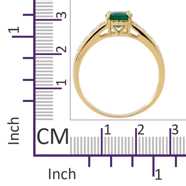 9K Yellow Gold AAA Rare Size Kagem Zambian Emerald (Ovl 1.75 Ct), Natural White Cambodian Zircon Ring 3.500 Ct.