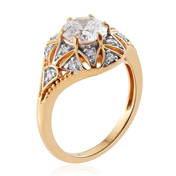 J Francis - 14K Gold Overlay Sterling Silver (Rnd) Ring Made with Finest CZ