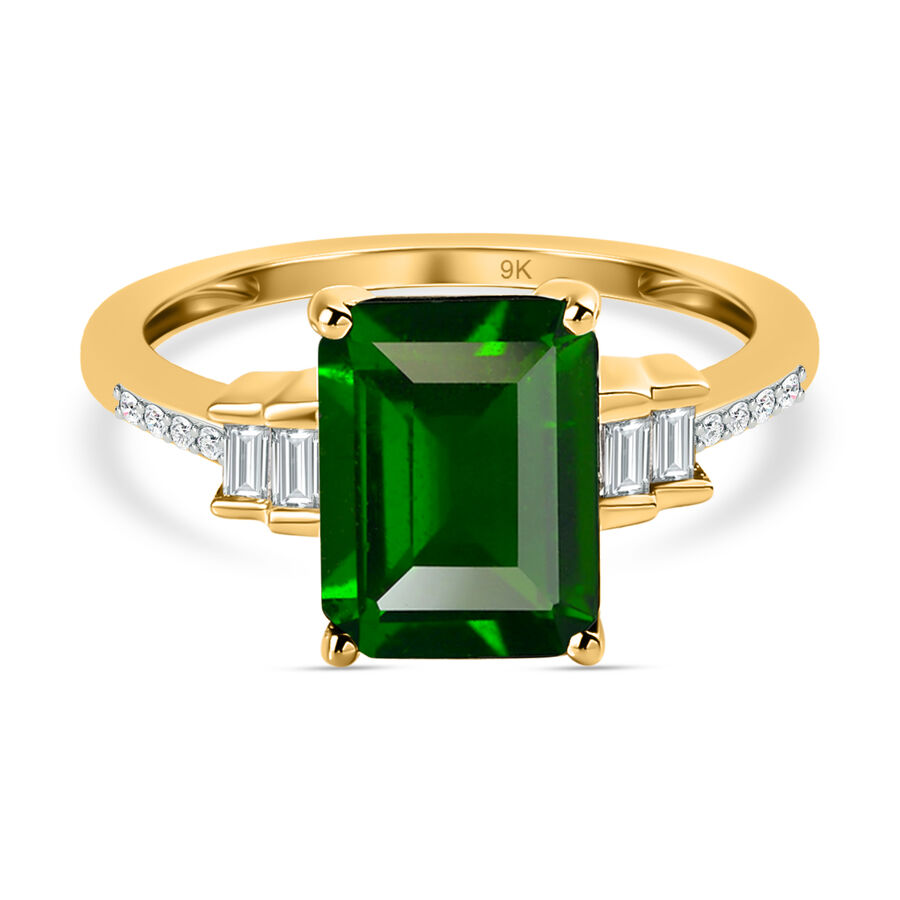 9K Yellow Gold Natural Chrome Diopside and Diamond Ring 1.66 Ct