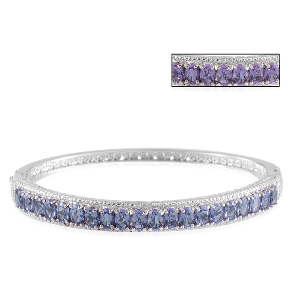 Lavender Alexite (Ovl), Diamond Bangle in Platinum Overlay Sterling Silver (Size 7.5) 11.050 Ct.