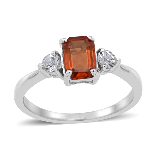 Orange Sapphire (Oct 1.00 Ct), Natural Cambodian Zircon Ring in Sterling Silver 1.250 Ct.