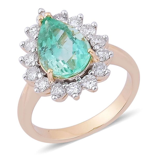 ILIANA 18K Y Gold Boyaca Colombian Emerald (Pear 1.00 Ct), Diamond Ring 1.250 Ct.