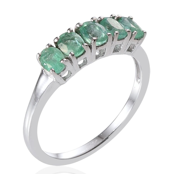 Boyaca Colombian Emerald (Ovl) 5 Stone Ring in Platinum Overlay Sterling Silver 1.000 Ct.